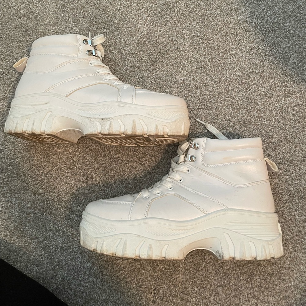 White platformed boots